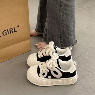 Thick-Soled Casual Sneakers for Women 2025 Autum New Chic Niche Round-Toe Ugly Big-Head Biscuit Sneakers Small White Shoes