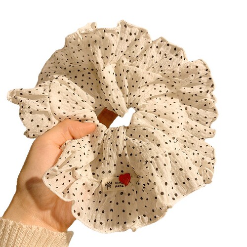 Korean-style polka-dot large hair tie for women—high-end headband, oversized hair rope, hair accessories for tying up hair—2025 new arrival, laid-back style.