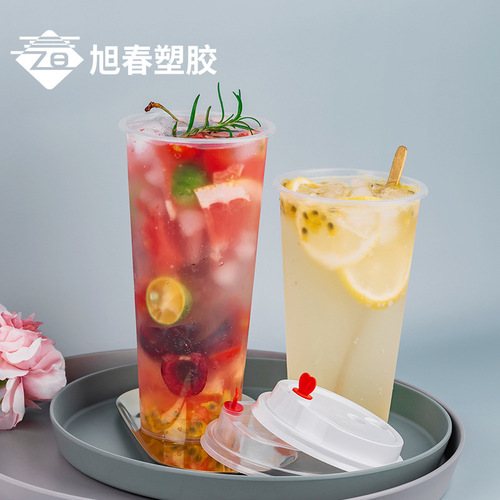 Factory wholesale injection cup 90 caliber disposable cold drink cup frosted transparent thickened take-out milk tea cup with lid