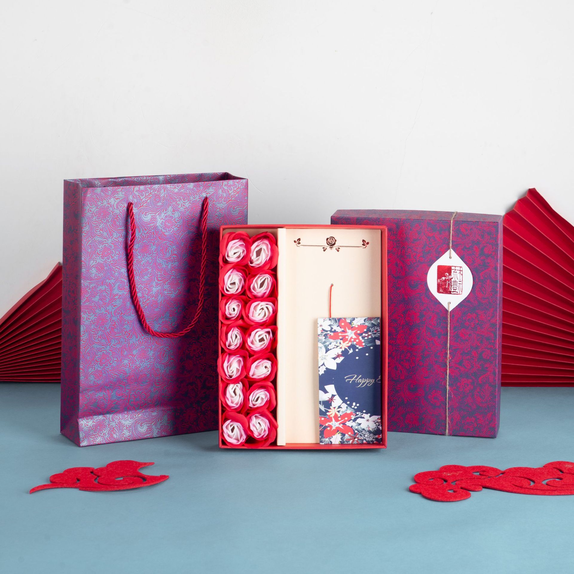 梳子包装盒玫瑰花梳子七夕情人节礼品盒镜子梳子檀木梳牛角梳礼盒