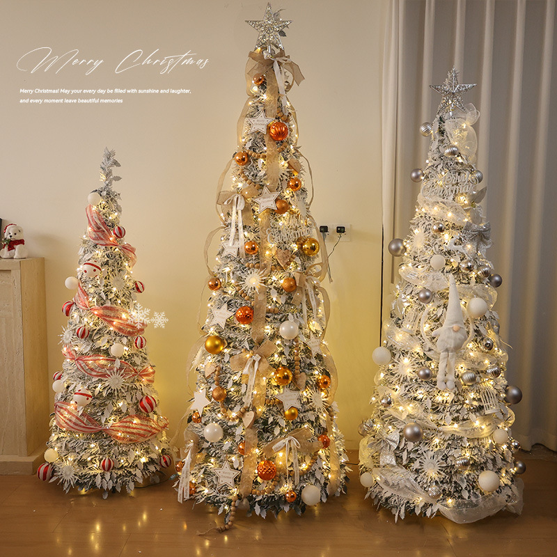 Transfronterizos nuevos sin instalación plegable luminoso paquete de árbol de Navidad blanco retráctil decoración de Navidad decoración