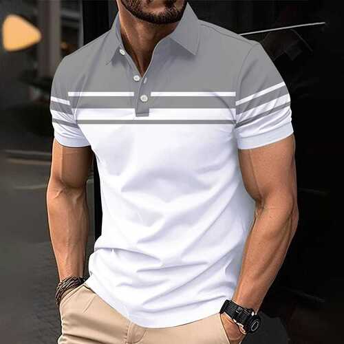 Men's Fashion 3D Polo Shirt Summer Simple Pattern Print Short Sleeve T-Shirt Casual Top Striped Men's Clothing
