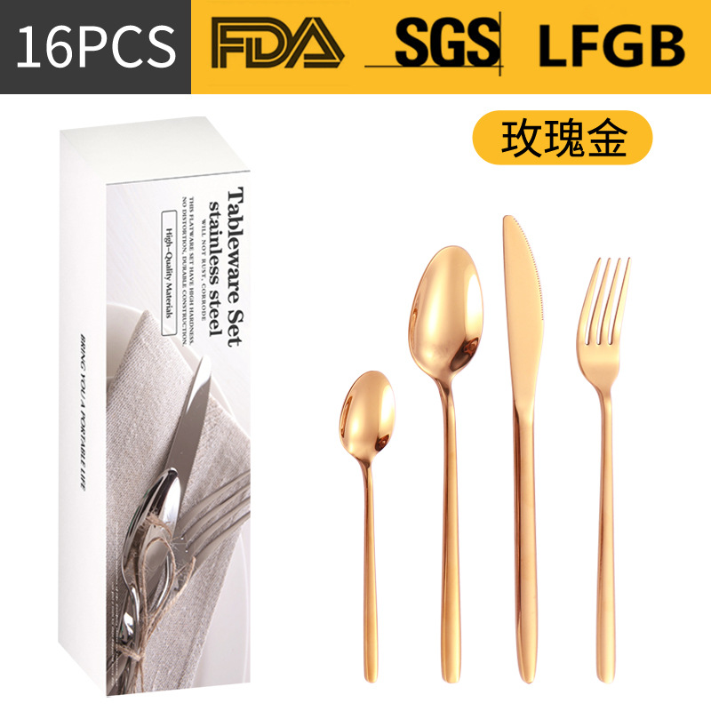 Productos transfronterizos de acero inoxidable cuchillo y tenedor cuchara set 16 / 24 piezas set redondeada engrosado cuchillo y tenedor cuchara set de filete