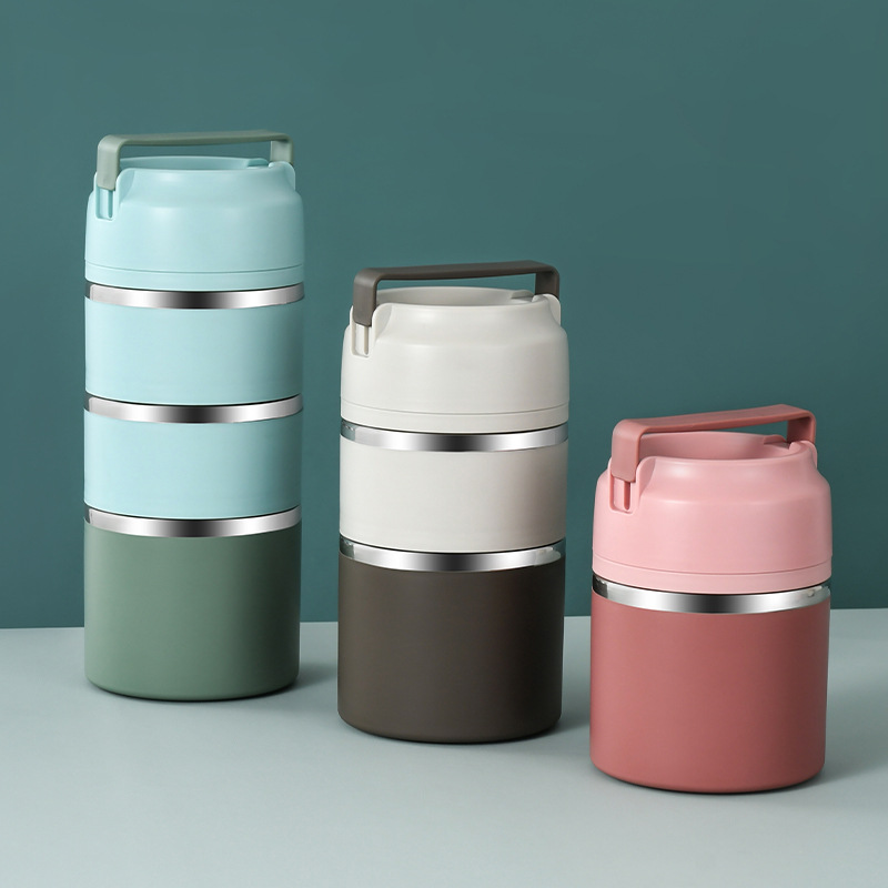 304 Stainless Steel Insulated Lunch Box Primary School Student Tableware Compartment Kidsren's Lunch Box 2-Layer Three-Layer Lunch Box Wholesale