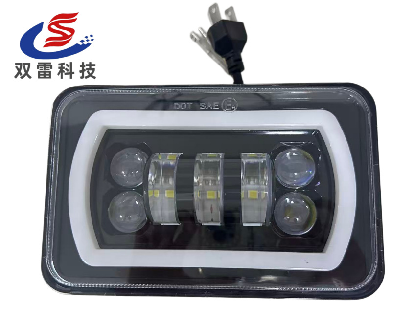 Popular Cross-Border 4X6 Wrangler Square 5inch Headlight Angel Eye High/Low Beam Off-Road Vehicle Modification Light Daytime Running Light