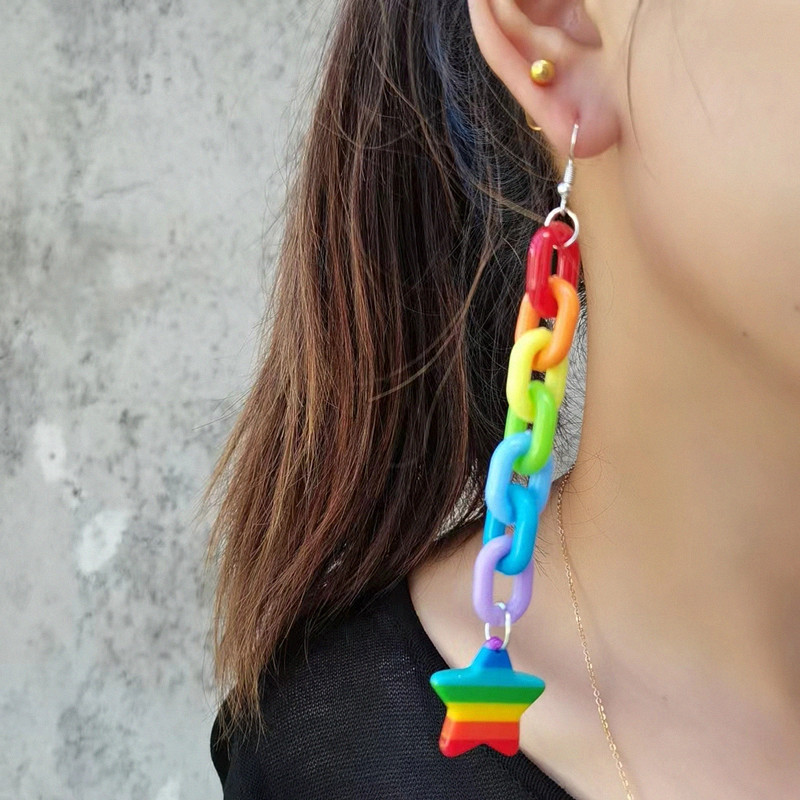Acrylic Material 1 Pair Fashion Star Heart Shape Arylic Drop Earrings