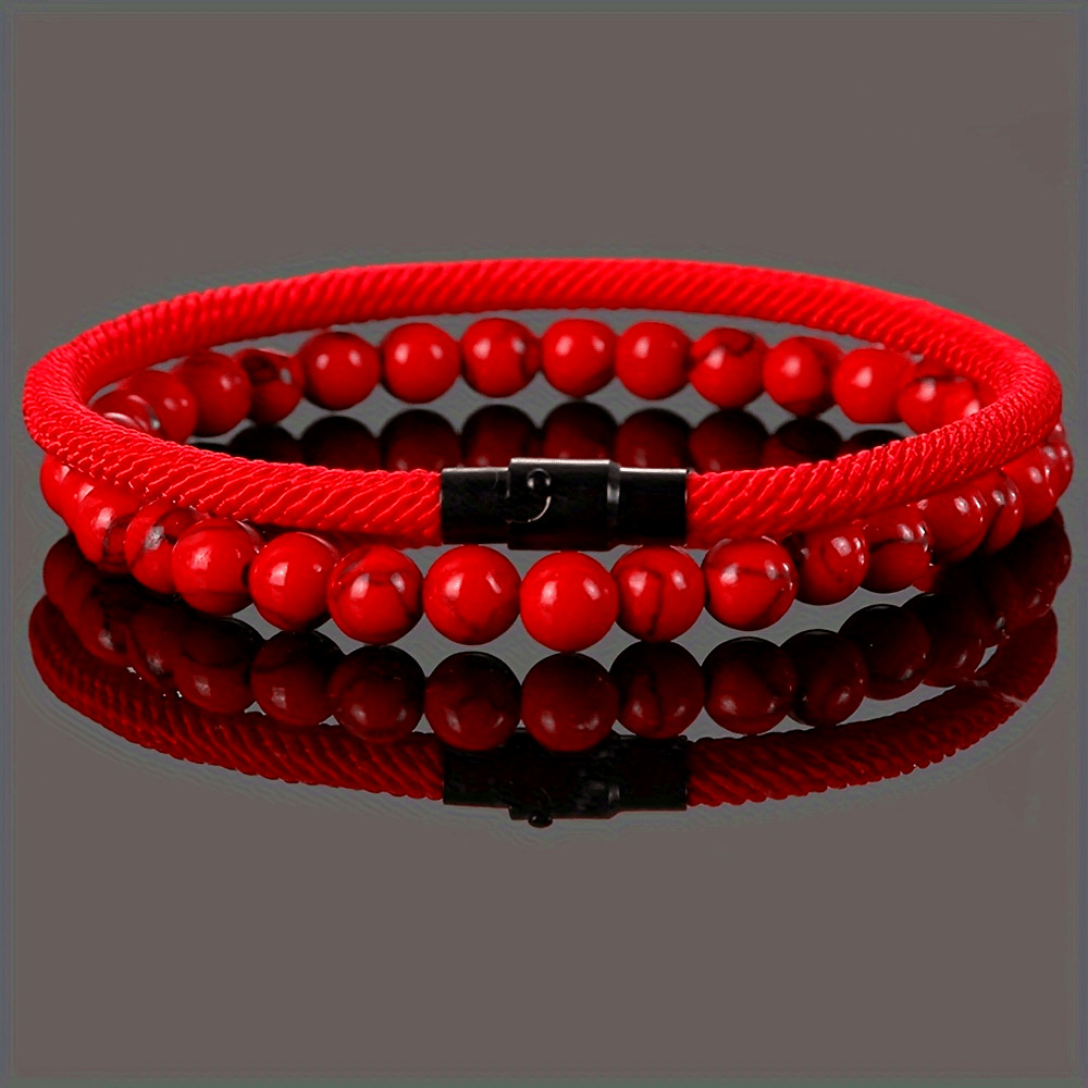 Cross-Border Hot-Selling Magnet Buckle Two-Piece Bracelet Men's Combination Volcanic Stone Red Pine Tiger Eye Stone Adjustable Couple Bracelet