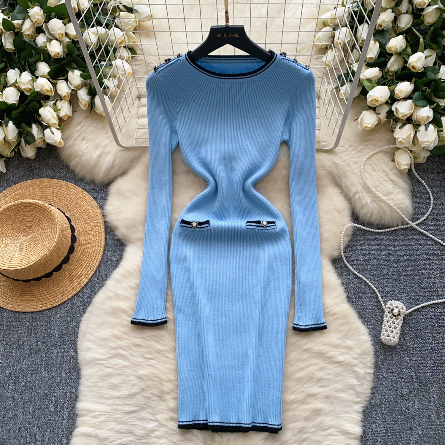 Легкое роскошное женское трикотажное платье ветра женское зимнее стройное тело тонкое чувство дизайна