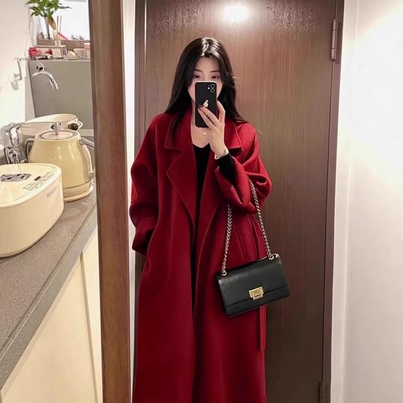 Red Double-Sided Wool Coat for Women, Mid-Length, New Autumn and Winter Style, Lazy Style, Young Style, Loose Woolen Coat Red Double-Sided Wool Coat for Women, Mid-Length, New Autumn and Winter Style, Lazy Style, Young Style, Loose Woolen Coat