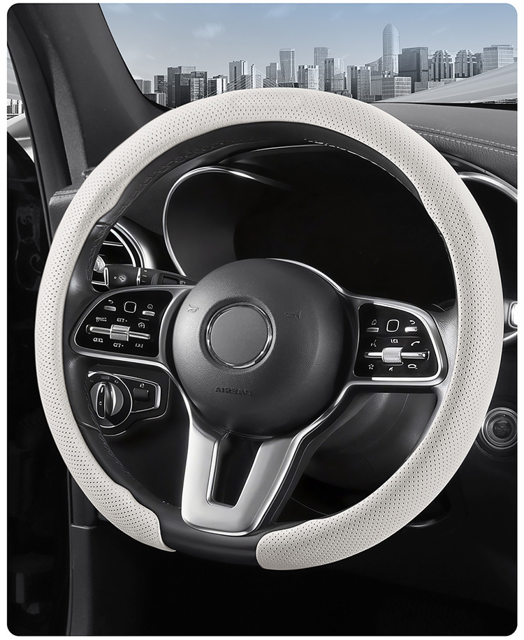 9D Perforated Nappa Leather Steering Wheel Cover, Same Style as Supercars, Universal for All Seasons, Car Interior Handle Cover, 9D Perforated Handle Cover