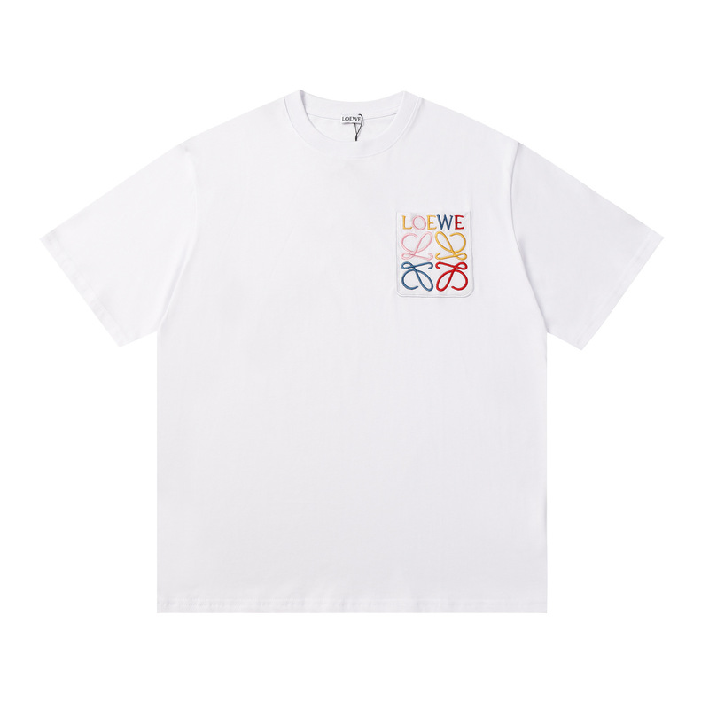 跨境25ss罗家高品质刺绣logo宽松纯棉短袖男女款圆领时尚百搭T恤|undefined