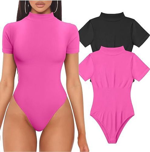 2024 Amazon Europe and America Women's One-Piece Sexy Ribbed High Neck Short-Sleeved Top Yoga One-Piece 