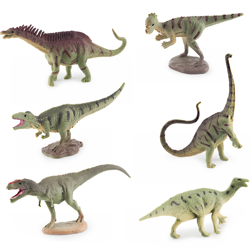 Modelos realistas de mini dinosaurios jurásicos transfronterizos: figuras de pterodáctilo, estegosaurio, parasaurolophus, velociraptor, therizinosaurus, ornithoraptor.
