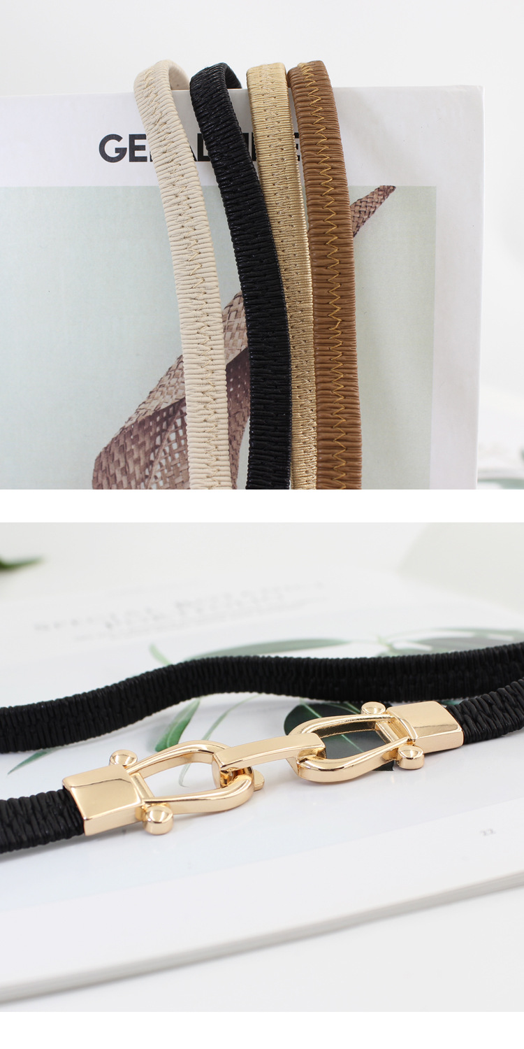 Elastic Thin Belt for Women Ins Style Decorative Gold Hook with Skirt Slim Waist Small Size Elastic Waist Waist Chain for Women_voghion.com
