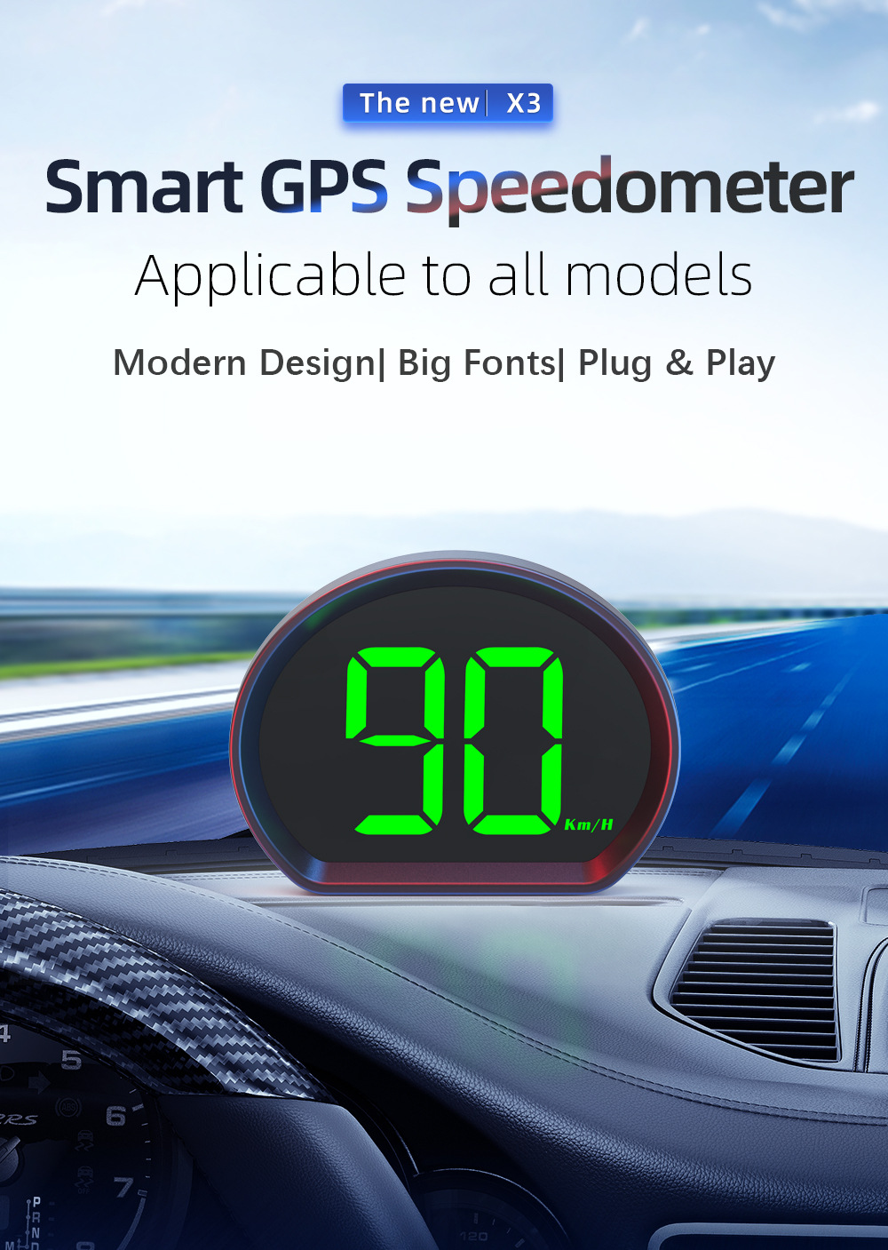 Smart X3 Car HUD Head-Up Display New Energy Instrument GPS Speedometer HUD Code Meter Dual-Mode GPS Beidou