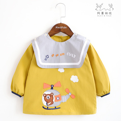 21年阿喜和悦新款纯质棉儿童防口水罩衣卡通围嘴可拆卸反穿衣男宝|ms