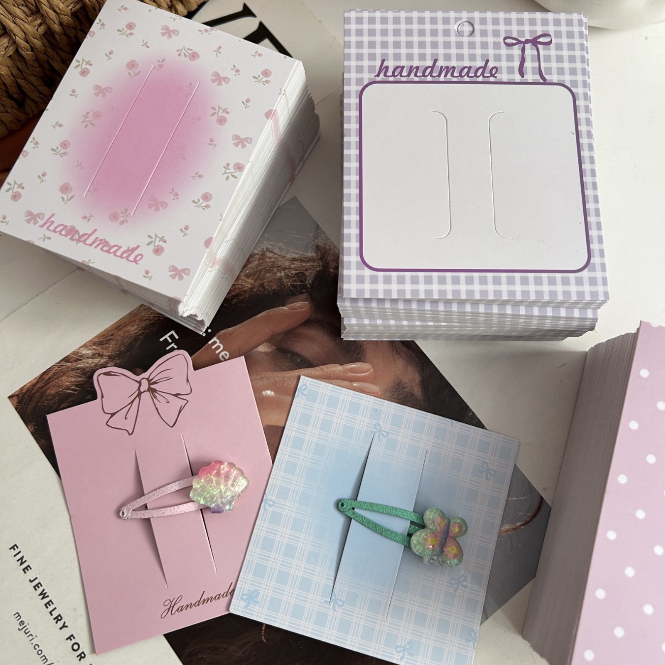 ins发夹发饰卡纸项链发圈饰品卡片抓夹吊牌纸卡批发铜版纸标签