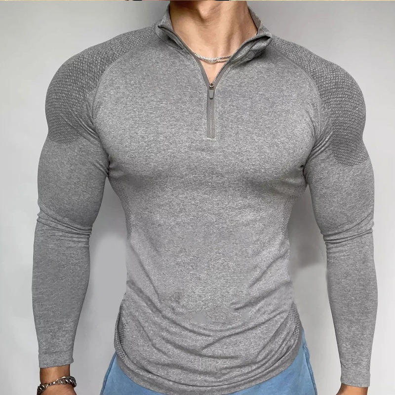 American Seamless Jacquard Zipper Long Sleeve Training Fitness Outdoor Strong Top Sports Quick-drying Slim-fit T-shirt Slim-fit American Seamless Jacquard Zipper Long Sleeve Training Fitness Outdoor Strong Top Sports Quick-drying Slim-fit T-shirt Slim-fit