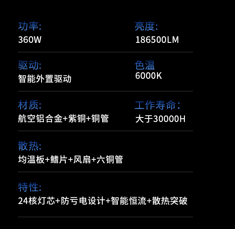 Cross-Border Hot-Selling 6 Copper Tube Car Led Headlight H4 High and Low Beam Integrated H7H19005 Spotlight Ultra-Bright Headlight 360W