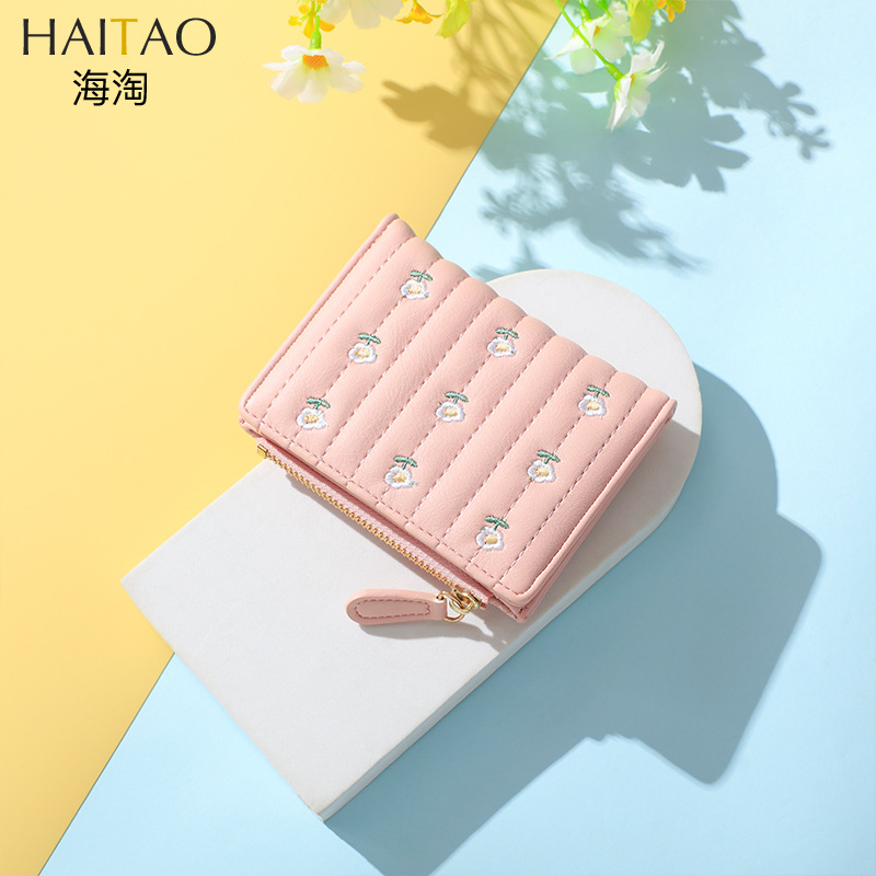 Nueva Carpeta de las mujeres corto simple titular de la tarjeta de verano flor de la cartera transfronteriza cremallera monedero al por mayor