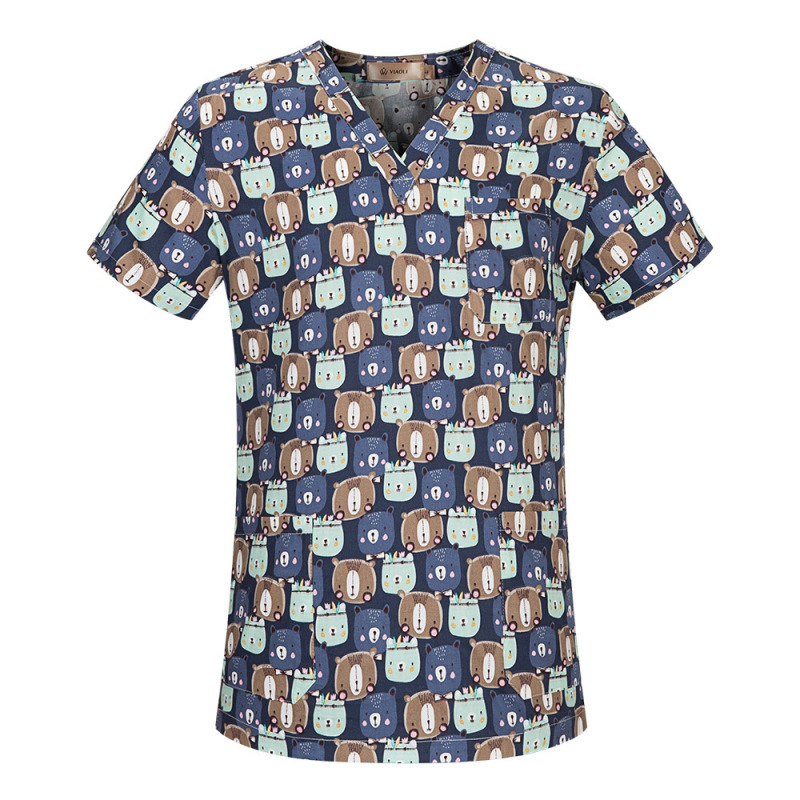 2025国境を越えたアマゾンの爆発的なアニメプリント看護師服女性vネック半袖tシャツ上着手術服の仕事|undefined