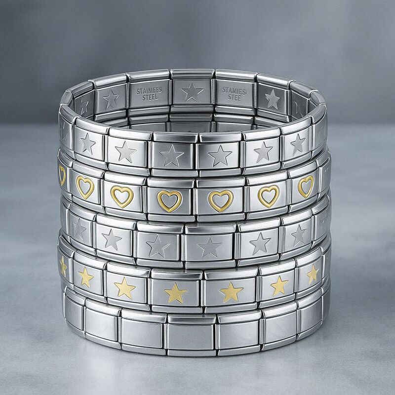 Temu Stainless Steel Heart Bracelet DIY Butterfly Italian Module Elastic Pentagram Hand Jewelry Heart Butterfly