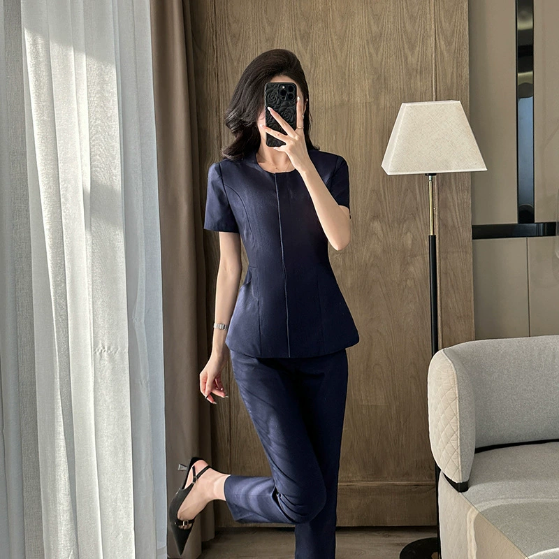 Темно-серый костюм с короткими рукавами ювелирный магазин Рабочая одежда Женский летний профессиональный костюм Салон красоты Высококлассный отель передний офис