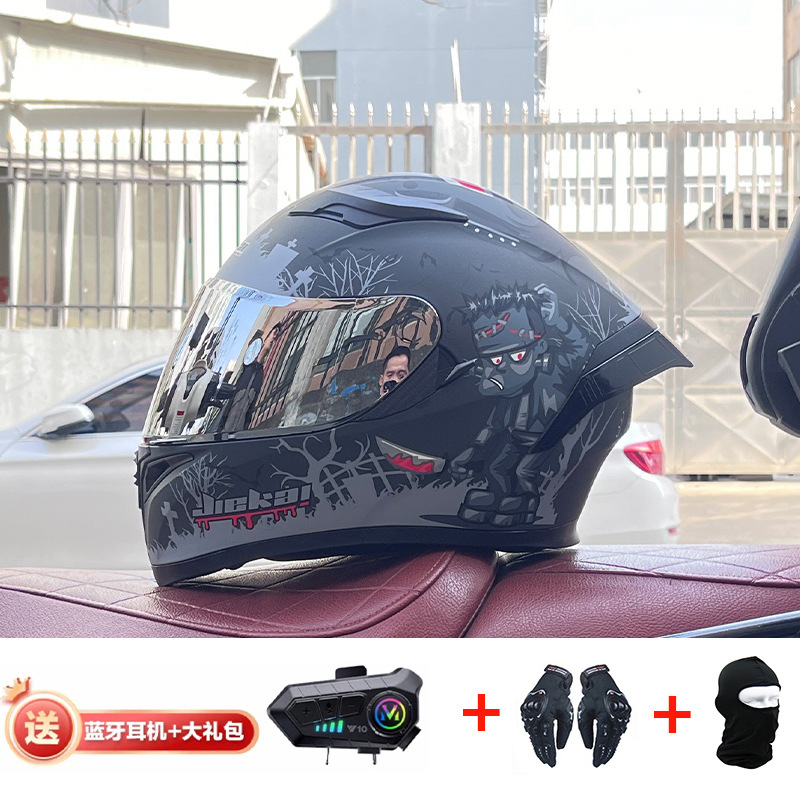 Casco de cola grande de motocicleta Jiekai Casco completo con auriculares Bluetooth Casco de conducción de motocicleta eléctrica de cuatro estaciones para hombre