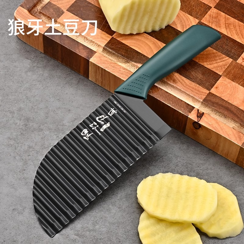 Corte especial de regalos de papas 304 cuchillo de acero inoxidable corrugado de papas dientes de lobo automático estilo chino