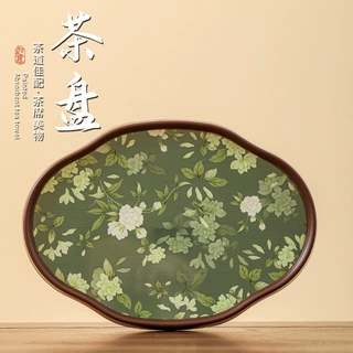 海棠玻璃茶托盘中式茶盘茶具简约家用茶室干泡台收纳水果点心盘