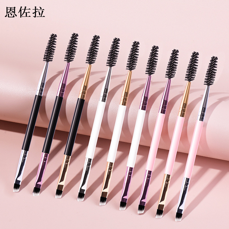 Double-ended eyebrow brush with spiral and angled tips, makeup eyebrow brush, eyelash curler, eyeshadow blending brush, beauty tools wholesale