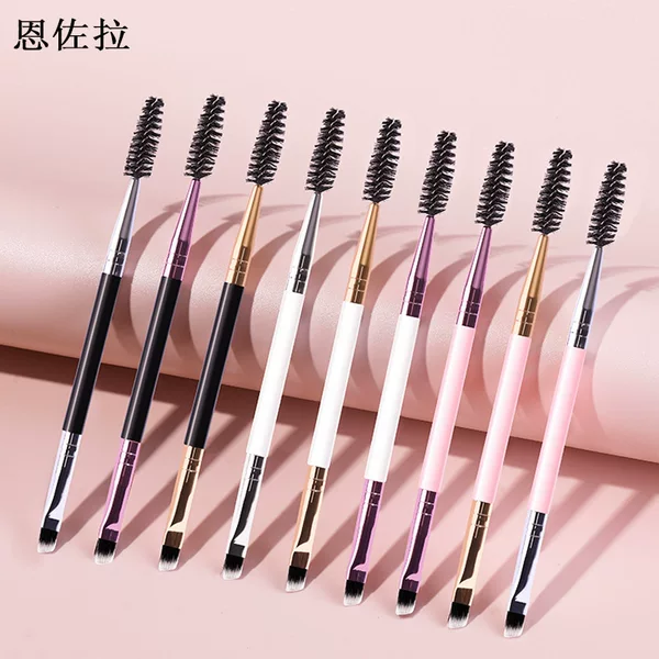 Double-ended eyebrow brush with spiral and angled tips, makeup eyebrow brush, eyelash curler, eyeshadow blending brush, beauty tools wholesale