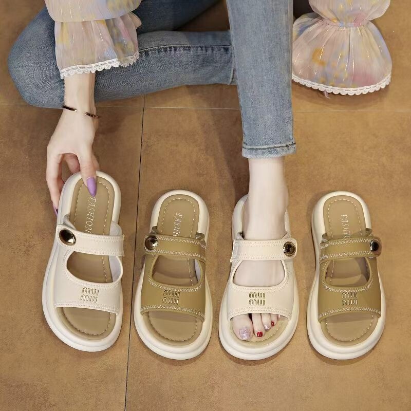 Birkenstock-style women's slip-on sandals for outdoor wear, 2026 summer new thick-soled women's sandals to pair with skirts, beach sandals Birkenstock-style women's slip-on sandals for outdoor wear, 2026 summer new thick-soled women's sandals to pair with skirts, beach sandals