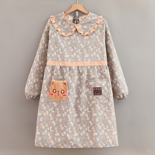 Korean Style Fashion Canvas Long Sleeve Apron for Adults (Unisex) - Anti-Stain Cover, Durable Kitchen Apron with Thicken and Lengthen Back Wear