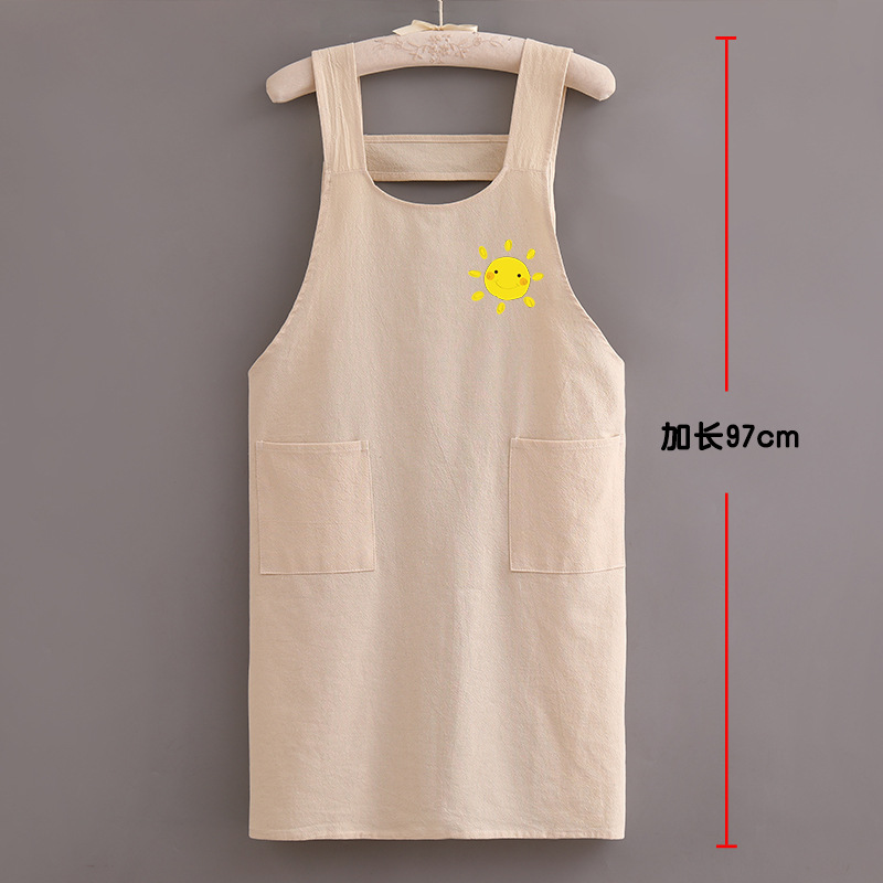 Delantal de algodón puro 2023 nueva cocina doméstica antiincrustante transpirable de manga larga ropa de trabajo de mujer cintura para adultos