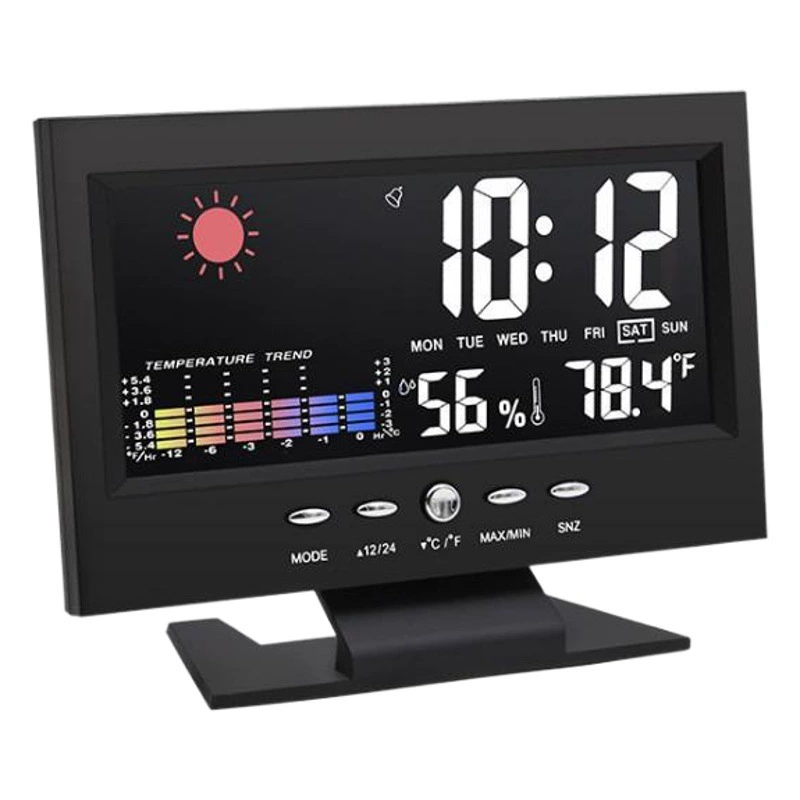 Amazon 8082T часы прогноз погоды СВЕТОДИОДНЫЙ цветной экран Календарь Температура и влажность интеллектуальное Голосовое управление электронный будильник