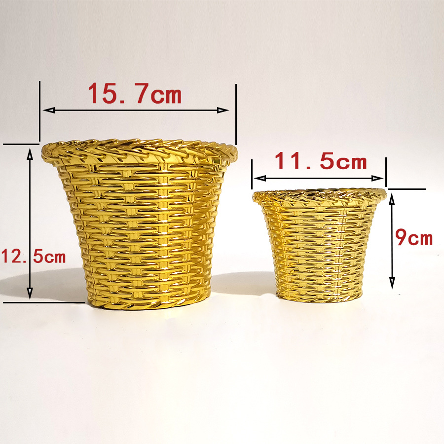 时尚土豪金工艺塑料花盆仿真清明插花器皿加厚摆设便宜道具插花|ms