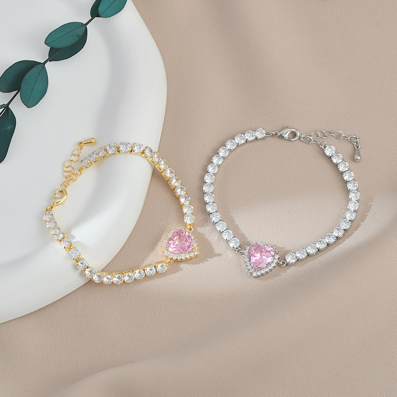 Sweet Heart Shape Copper Inlaid Zircon Bracelets 1 Piece