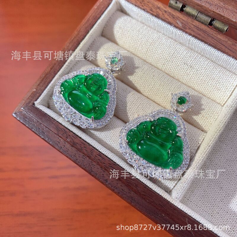 厂家批发 天然危料翡翠佛公吊坠 S925银镶嵌|undefined