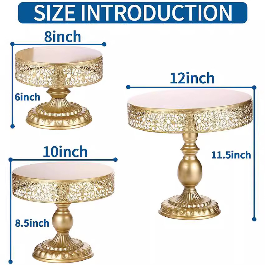 Estante de pastel de oro transfronterizo props de boda de lujo ligero paneles de pastel de hierro forjado paneles de bocadillos europeos mesa de postres bandeja de pies altos