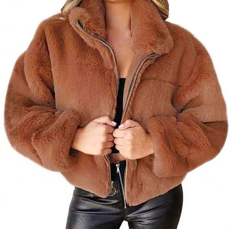 2025 Cross-Border Amazon Hot-Selling European and American Women's Clothing Autumn and Winter Rabbit Fur Imitation Fur Zipper Cardigan Plush Warm Coat 2025 Cross-Border Amazon Hot-Selling European and American Women's Clothing Autumn and Winter Rabbit Fur Imitation Fur Zipper Cardigan Plush Warm Coat