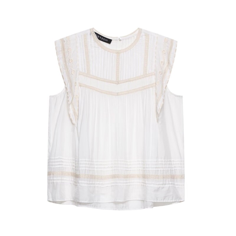 Taop&Za Early Autumn New Women's Commuter Fashion Stitching Embroidered Round Neck Pullover Shirt 5107277