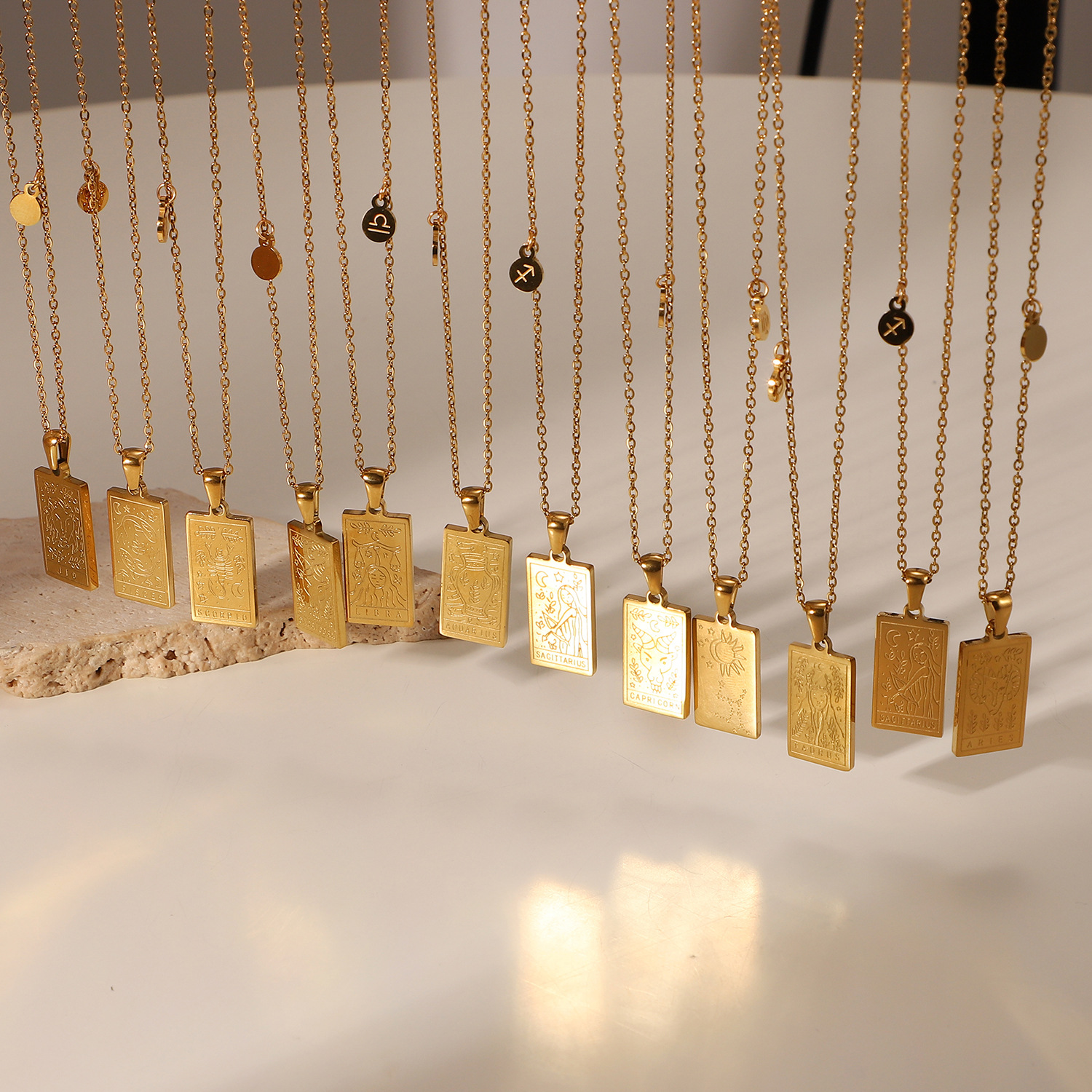 Fashion 12 Constellation Necklace Stainless Steel Square Zodiac Pendant Necklace display picture 3