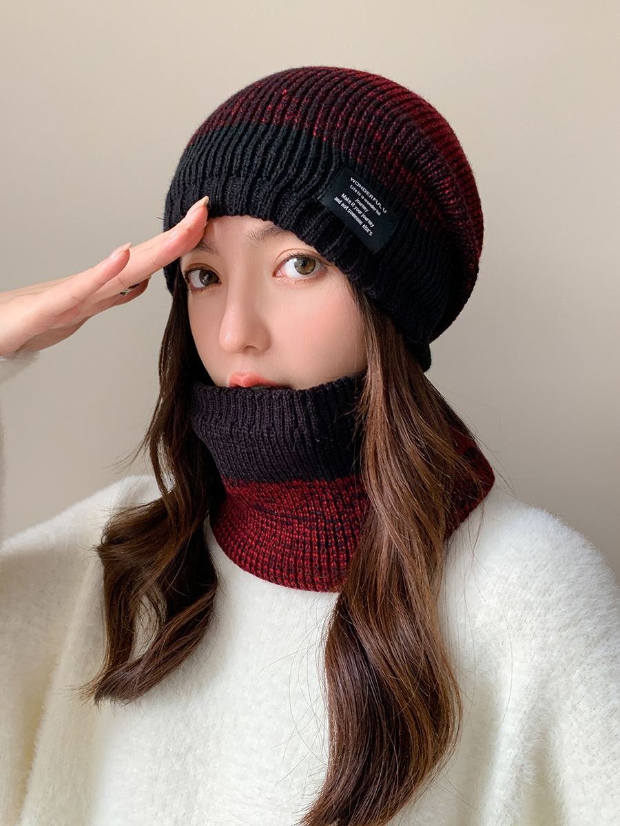 Kötött pulóver sapka és sál szett férfi és női téli vastagított és bársony kültéri arcvédő kétszínű kötött sapka_voghion.com