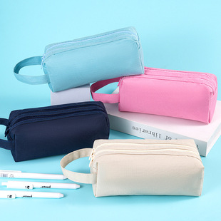 2025 new pencil case wholesale Oxford cloth large capacity portable pencil case simple double zipper primary school stationery bag
