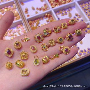 s925 Silver Tourmaline Small Pendant Four-leaf Clover Accessories diy Handmade Beaded Accessories Silver Accessories