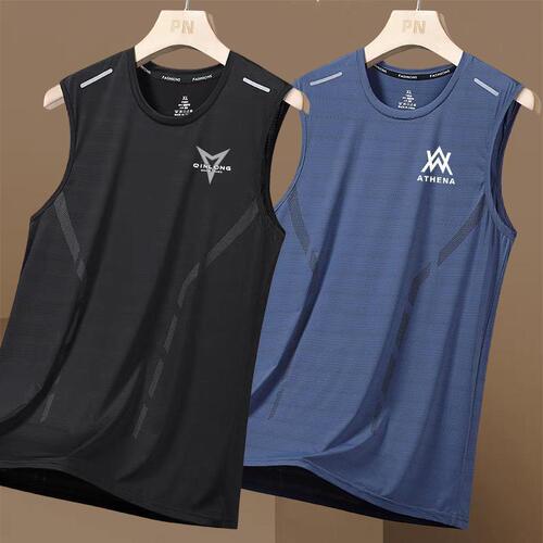 Ice silk vest men's summer quick-drying cut-off sleeves mesh sleeveless t-shirt large size men's loose hurdle sleeves