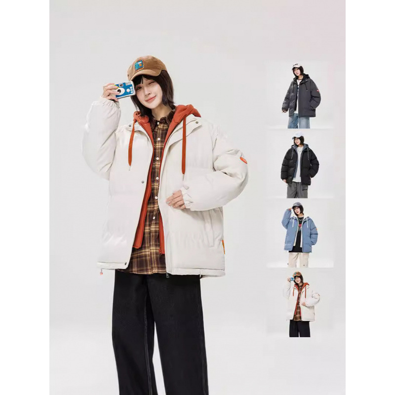 2024 invierno nuevo engrosado calentamiento con capuchón ropa de algodón suelta de tamaño grande juvenil falso de dos chaquetas casuales de algodón