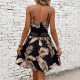 Cross-border 2025 New European and American Summer Beach Tropical Printed Convex Lace Intarsia Sling dress