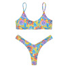 Sexy print tight strap split bikini swimsuit for women